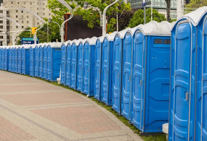 Seasonal porta potty units set up at a Stillwater, Oklahoma venue
